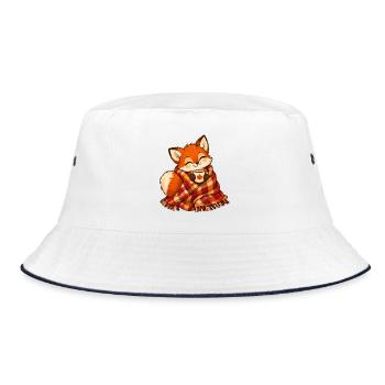 Fuchs mit Herbstschal und Kaffee - Bucket Hat - Weiß/Navy - Vorne