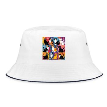 Katzenkunst "Bunt und Floral" - Bucket Hat - Weiß/Navy - Vorne