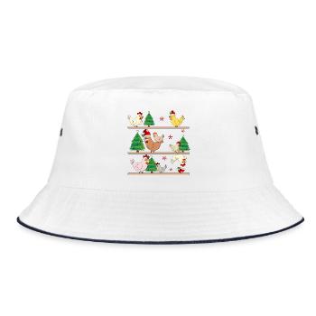 Weihnachten Hühnerstall Hühner - Bucket Hat - Weiß/Navy - Vorne