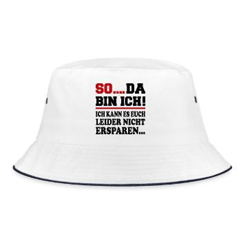Da bin ich Ich bin da Sprüche Mann Frau Büro - Bucket Hat - Weiß/Navy - Vorne