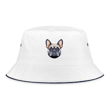 Französischer Bulldoggenkopf - Bucket Hat - Weiß/Navy - Vorne