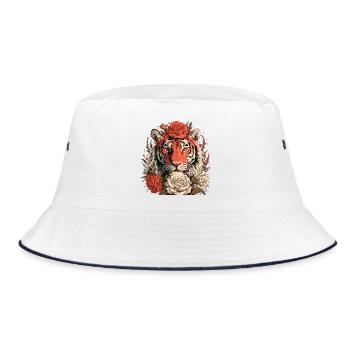 Tiger mit Blumenkrone - Bucket Hat - Weiß/Navy - Vorne