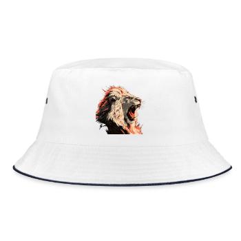 Löwenporträt im Flammenlook - Bucket Hat - Weiß/Navy - Vorne