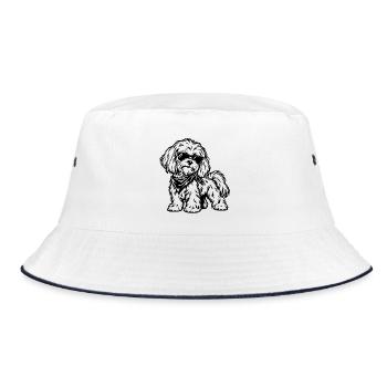 Havaneser mit Sonnenbrille – Cooler Hund - Bucket Hat - Weiß/Navy - Vorne
