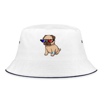 Pixel Shades Pug - Bucket Hat - Weiß/Navy - Vorne