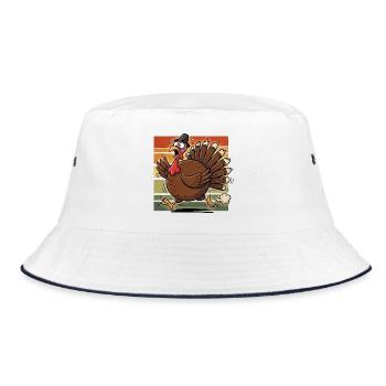 Truthahn mit Hut - Bucket Hat - Weiß/Navy - Vorne