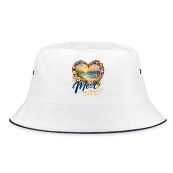 Meer im Herzen: Strandherz-Design - Bucket Hat - Weiß/Navy - Vorne