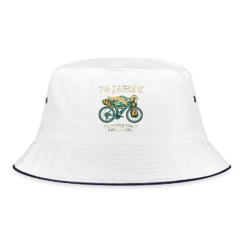 70 Jahre Fernweh Fahrrad - Bucket Hat - Weiß/Navy - Vorne