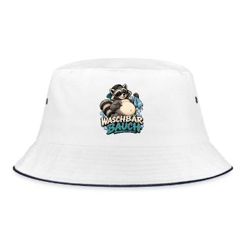 Waschbär Bauch Cartoon - Bucket Hat - Weiß/Navy - Vorne