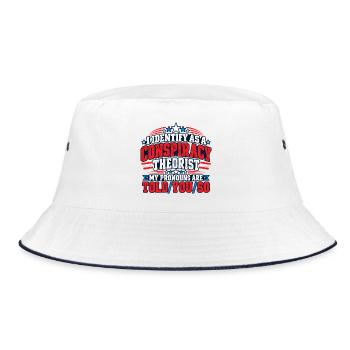 Verschwörungspronomen Satire Tee - Bucket Hat - Weiß/Navy - Vorne