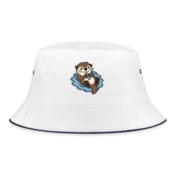 Otter Fisch Wasser Niedlich Tier Vektor Shirt - Bucket Hat - Weiß/Navy - Vorne