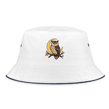 Eule Ast Sichelmond Nacht Wald Natur Vektor Shirt - Bucket Hat - Weiß/Navy - Vorne