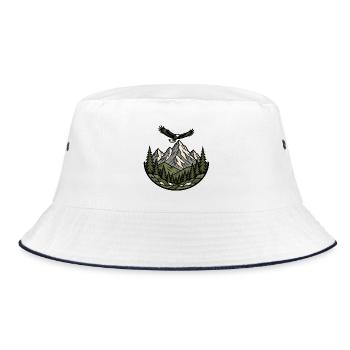 Berge Adler Wald Emblem Wandern Natur Vektor Shirt - Bucket Hat - Weiß/Navy - Vorne