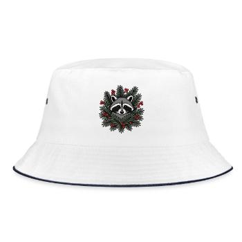 Waschbär Tannenzweige Beeren Wald Vektor Shirt - Bucket Hat - Weiß/Navy - Vorne