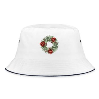Winterkranz mit roten Poinsettien - Bucket Hat - Weiß/Navy - Vorne