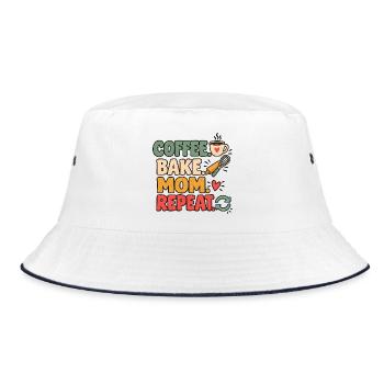 Backmama Bäckerin Köchin Mama Kaffeeliebhaberin Kunst - Bucket Hat - Weiß/Navy - Vorne
