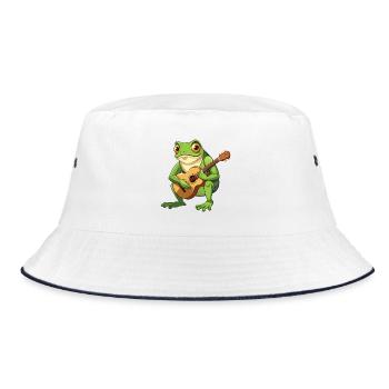 Froschkröte spielt akustische Gitarre - Bucket Hat - Weiß/Navy - Vorne