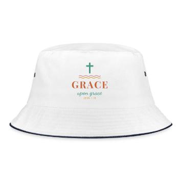 Grace Upon Grace – John 1:16 Christian - Bucket Hat - Weiß/Navy - Vorne