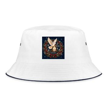 Für immer erinnerte Weihnachtstaube und Kerze - Bucket Hat - Weiß/Navy - Vorne