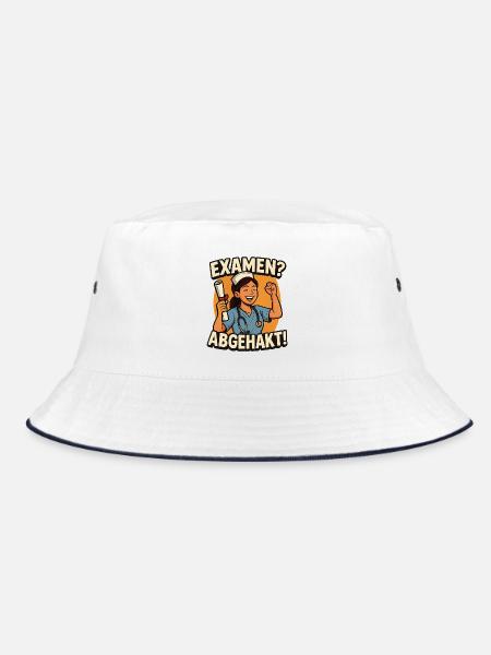 Examen abgehakt – Geschenk zum Abschluss - Bucket Hat - Weiß/Navy