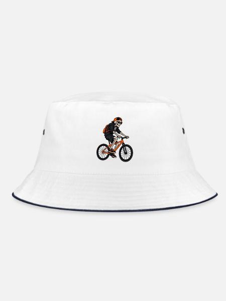 Lustiges Fahrrad Skelett – Halloween Biker - Bucket Hat - Weiß/Navy