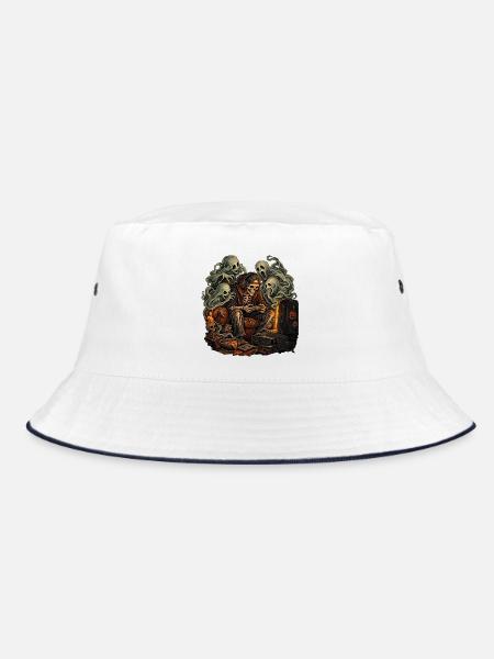 Gruseliger Gamer Skelett Halloween - Bucket Hat - Weiß/Navy