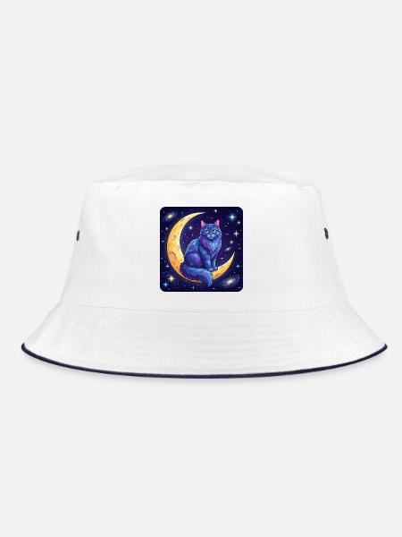 Blaue Nebelkatze auf dem Mondsichel - Bucket Hat - Weiß/Navy