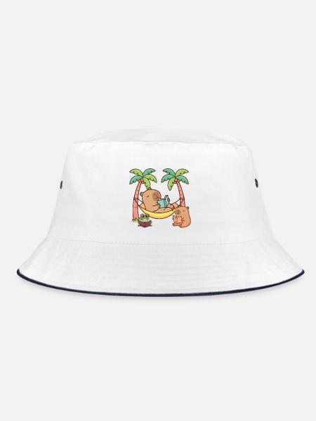 Niedliche Kapybara-Lesebücher Hängematte Tropenkunst - Bucket Hat - Weiß/Navy