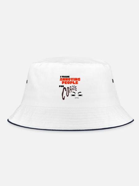 Ich tausche nervige Leute gegen Kaffee – lustige Zitatkunst - Bucket Hat - Weiß/Navy
