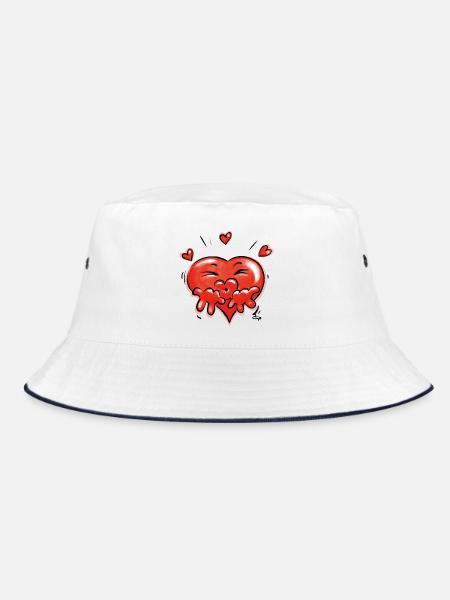 Verliebtes Herz - Bucket Hat - Weiß/Navy