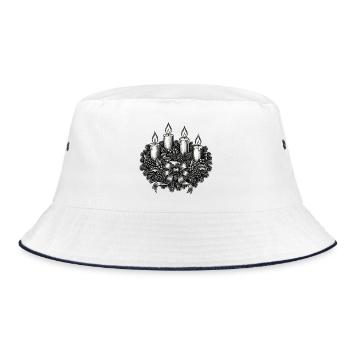 Adventskranz Schwarz Weiß Illustration - Bucket Hat - Weiß/Navy - Vorne