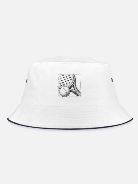 Padel-Schläger und Ball – Handgezeichnete Skizze - Bucket Hat - Weiß/Navy