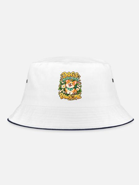 Pawsome Welpe mitten in blumenhafter Freude - Bucket Hat - Weiß/Navy