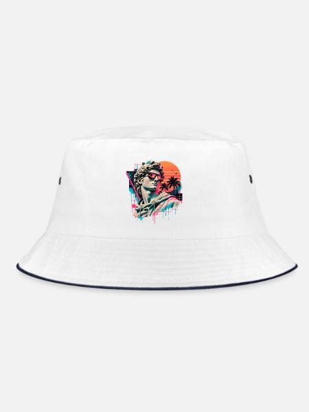 David in Neon Sunset Retrowave - Bucket Hat - Weiß/Navy