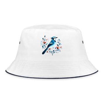 Blue jay with flowers - Bucket Hat - white/navy - Front