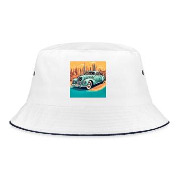 Vintage Shabby Chic Cabrio Auto - Bucket Hat - Weiß/Navy - Vorne