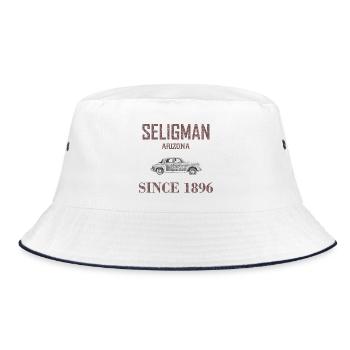 Seligman since 1896, Arizona, road 66 USA, voiture - Bob - blanc/marine - Devant