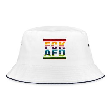 FCK AFD - Zeichen setzen gegen Rechts, Gegen Nazis - Bucket Hat - Weiß/Navy - Vorne