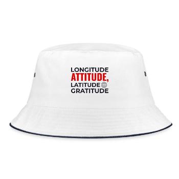 Längengrad Breitengrad Einstellung Dankbarkeit GIS Karte - Bucket Hat - Weiß/Navy - Vorne