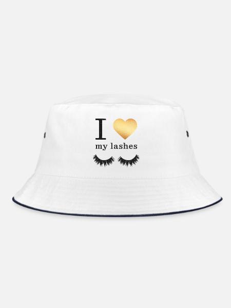 I love my Lashes - Bucket Hat - white/navy - Front