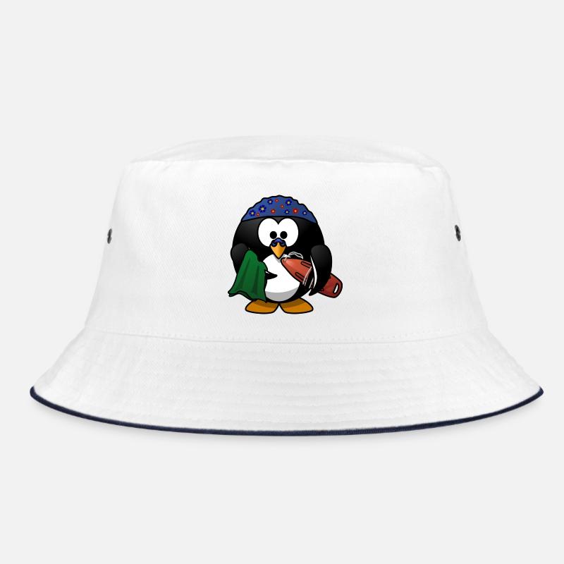 Flower Hat Penguin on the Beach - Bucket Hat - white/navy