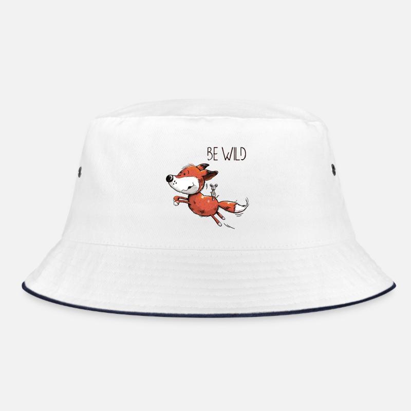 Be Wild Fuchs mit reitender Maus - Baby - Comic - Bucket Hat - Weiß/Navy