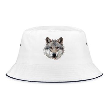 Wolf (grau) - Bucket Hat - Weiß/Navy - Vorne