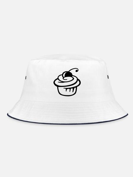 Cupcake Kirsche – Süßer Kuchen & Partyspaß - Bucket Hat - Weiß/Navy - Vorne
