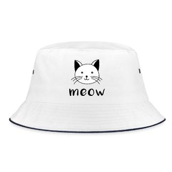 Meow Cat Cats Cats Comic Cartoon Shirt Hoodie - Bucket Hat - white/navy - Front