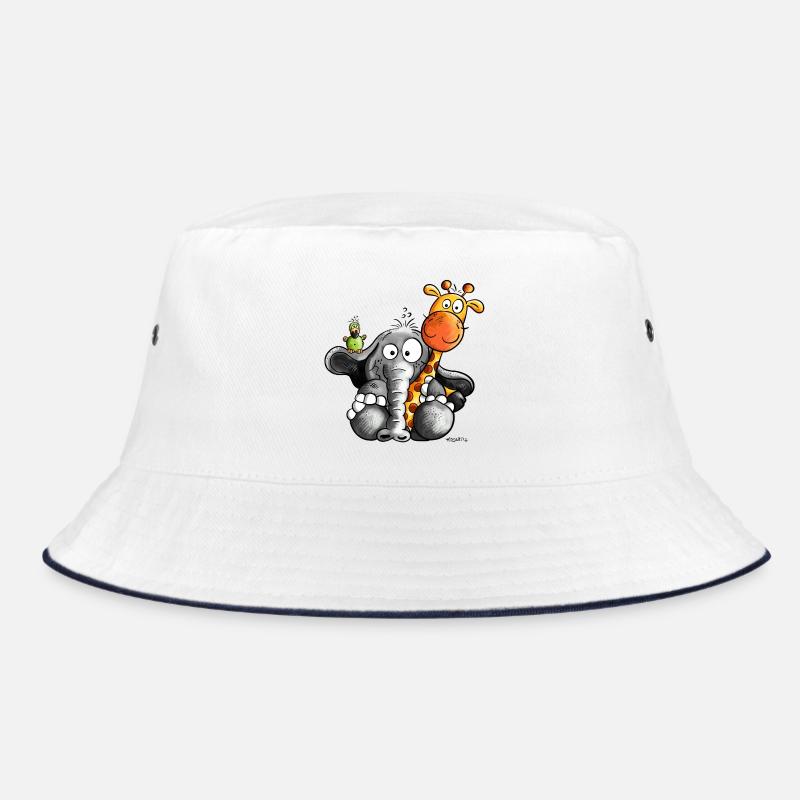 Elefant umarmt Giraffe - Bucket Hat - Weiß/Navy