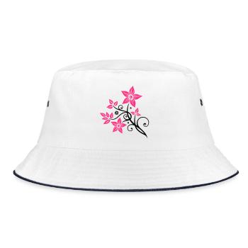 Blumen mit Blättern, Sommer, floral - Bucket Hat - Weiß/Navy - Vorne