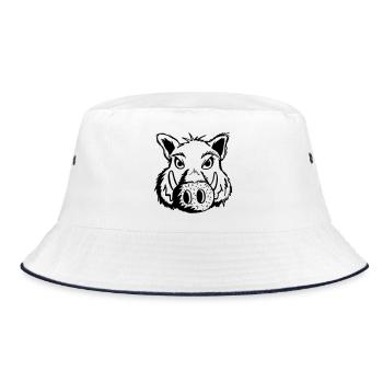 Süßes Wildschwein - Wildschweine - Schwein - Comic - Bucket Hat - Weiß/Navy - Vorne