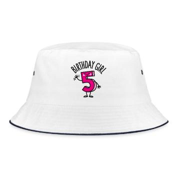 Birthday girl 5 / five years old - Bucket Hat - Weiß/Navy - Vorne