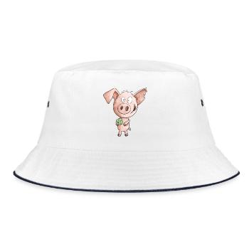 Happiness Pig With Cloverleaf - Bucket Hat - white/navy - Front